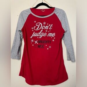 Don’t Judge Me Naughty Nice Joe Boxer Women’s size Large Baseball style Shirt